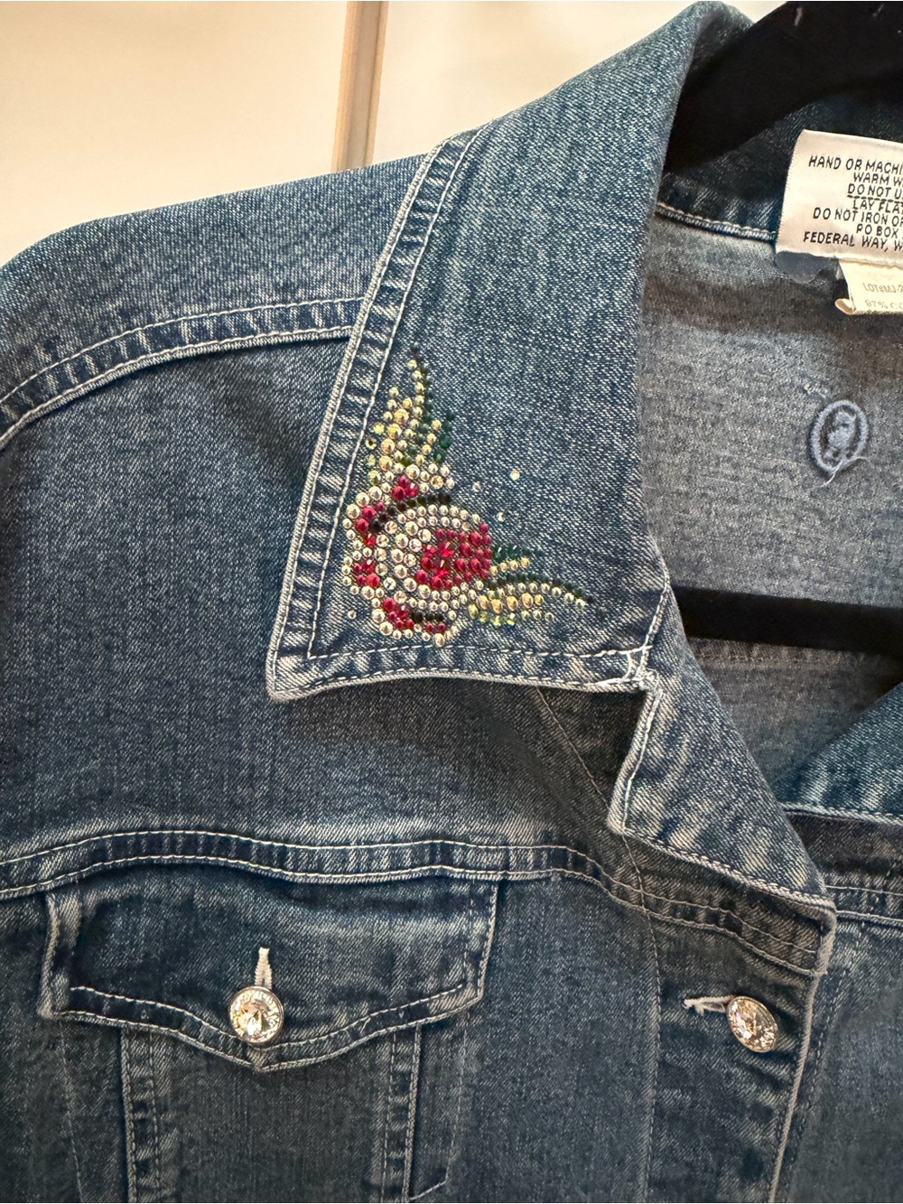 Christine Alexander Embroidered Floral Denim Jacket - Blue with Red Accents - Picture 3 of 5